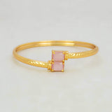 Gold Plated Dual Rectangle Stone Cuff Bangle - Pink