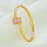 Gold Plated Dual Rectangle Stone Cuff Bangle - Pink