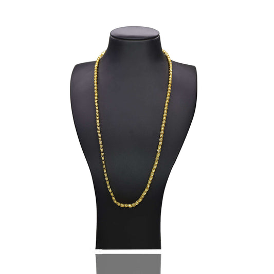 Premium Gold Plated Designer Thennampoo Chain displayed on a black jewelry stand.