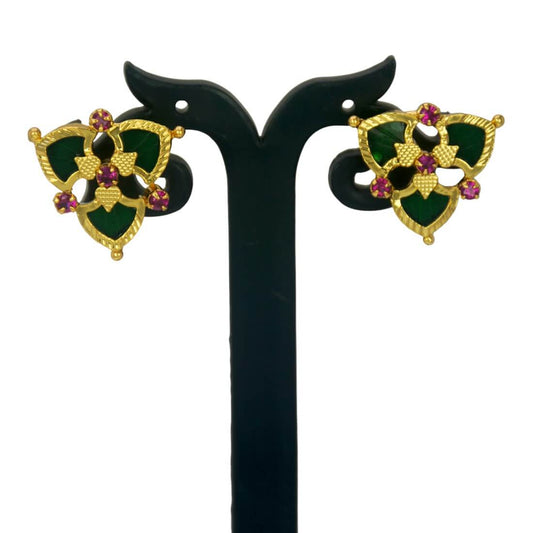 Premium Gold Plated Triple Palakka Floral Ear Studs