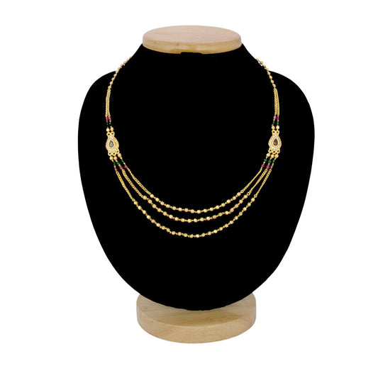 Designer Triple-Layer Golden Ball Chain Necklace