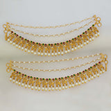 Antique 3-Layer Pearl Peacock Ruby Emerald Stones Ear Chain