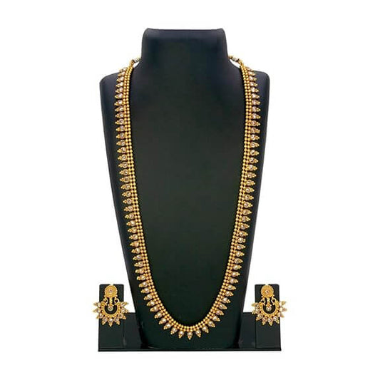 High-Quality Antique Gold Plated Kundan Stone Long Chain