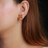 Stunning Gold Plated Ruby Floral Stud Earrings