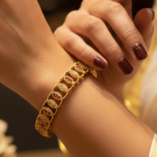 Alluring Gold Plated Wedding Ruby CZ Bangle