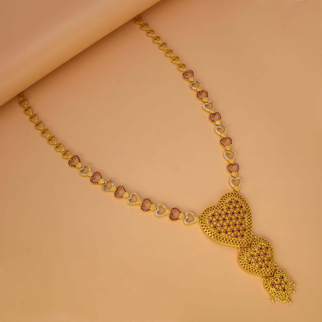 Alluring Gold Plated Ruby CZ Heart Bridal Long Chain
