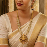 Ethnic Antique Matte Lakshmi Temple Beaded Long Necklace Set