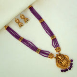 Antique Gold Lakshmi Pendant Beaded Long Necklace Set