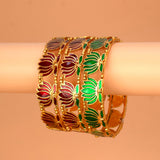 Matte Gold Plated Lotus Enamel Bangle