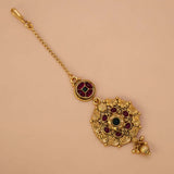 Antique Gold Floral Kemp Stone Maang Tikka