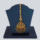 Antique Lakshmi Peacock Kemp Stone Maang Tikka -Multicolour