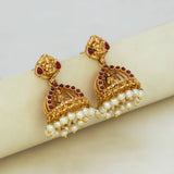 Antique Red Kemp Stone Lakshmi Jhumka Earrings