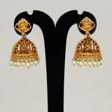 Antique Red Kemp Stone Lakshmi Jhumka Earrings