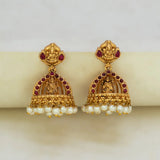 Antique Red Kemp Stone Lakshmi Jhumka Earrings