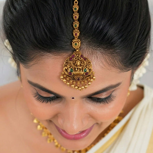 Antique Gold Lakshmi Kemp Stone Maang Tikka