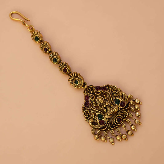 Antique Gold Lakshmi Kemp Stone Maang Tikka