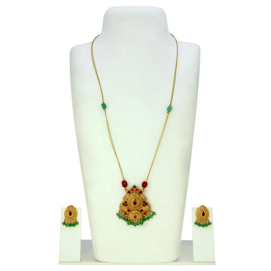Invisible Chain with Antique Multi-colour Stone Pendant Set featuring a stunning necklace and matching earrings.