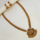 Antique Peacock Kemp Stone Long Chain Set featuring intricate detailing and vibrant Kemp stones, perfect for festive occasions.