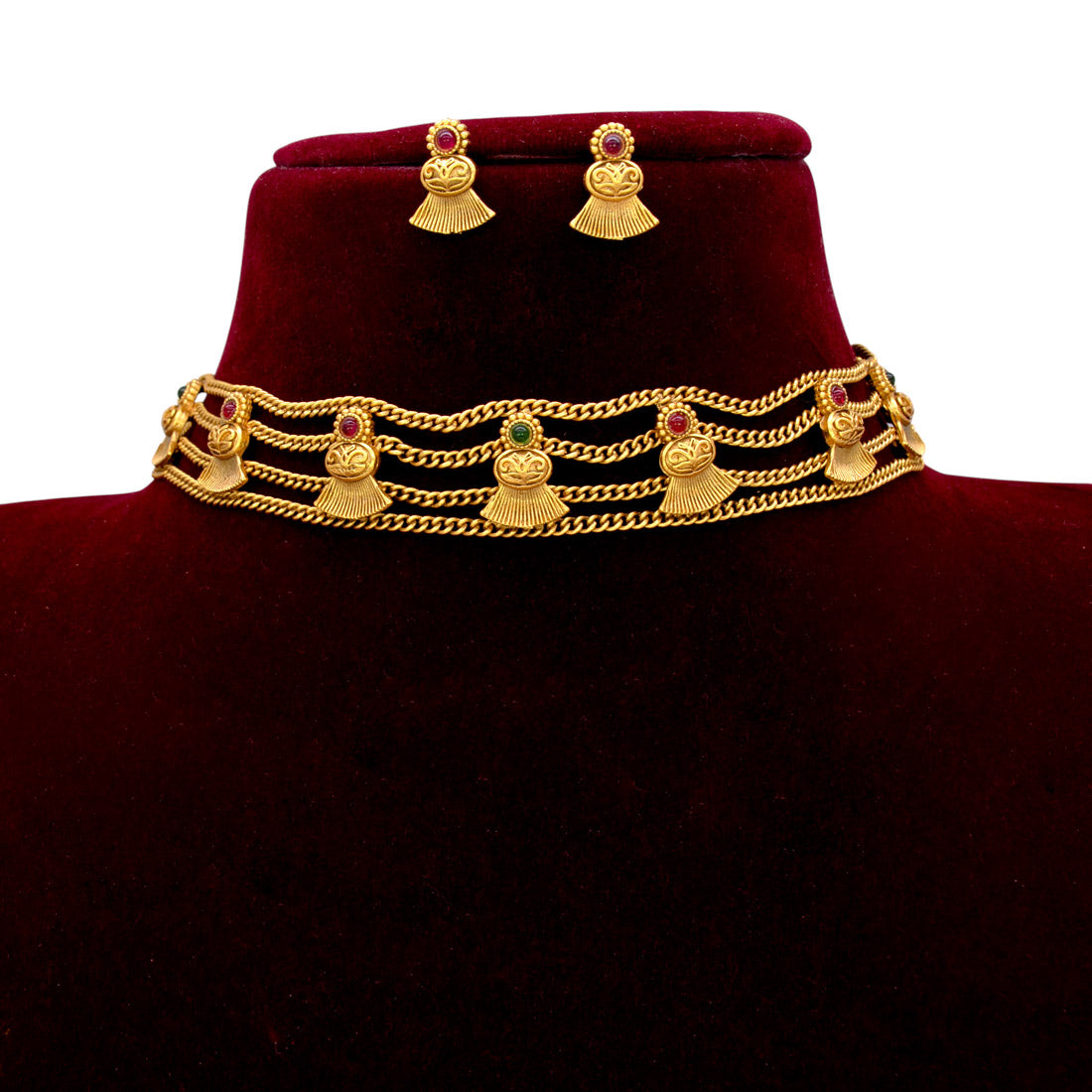 AntiqueGoldPlatedTripleLayerChokerSetDmo