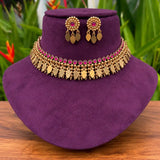 Antique Kemp Stone Elakkathali Necklace Set-Ruby