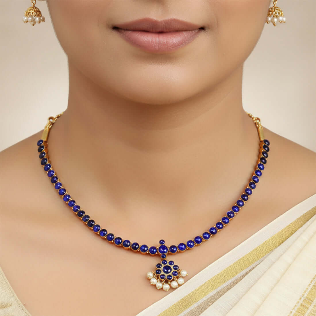 Blue Adiga Temple Jewellery Necklace 