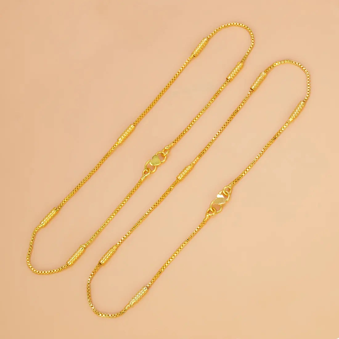 Gold Plated Box Chain Cylinder Design Anklets