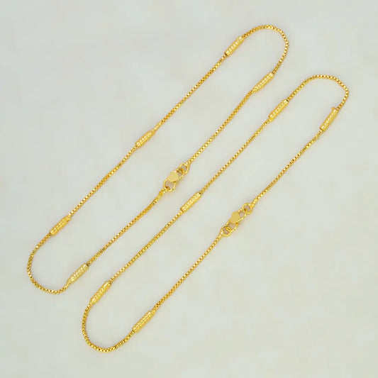 Gold Plated Box Chain Cylinder Design Anklets