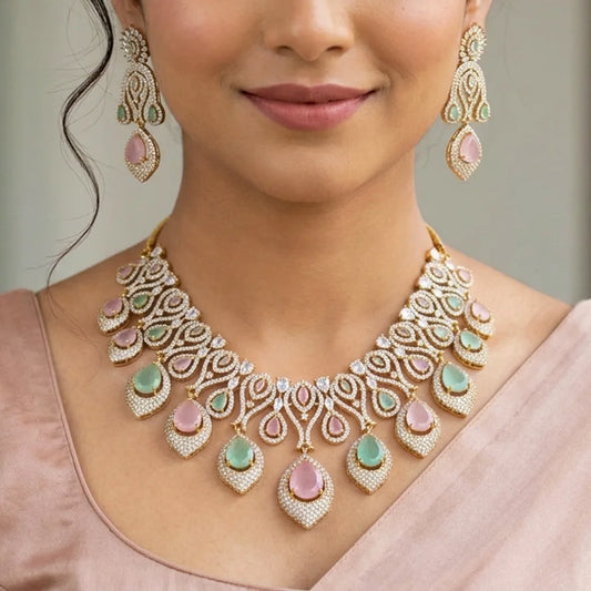 Victorian CZ Pastel Stone Necklace Set