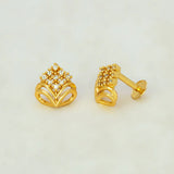 Gold Plated CZ Stone Crown Design Stud Earrings
