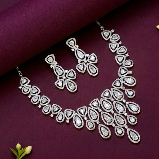 Rhodium-Plated CZ Stone Bridal Necklace Set