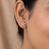 CZ Stone Small Floral Stud Earrings — Gold Plated