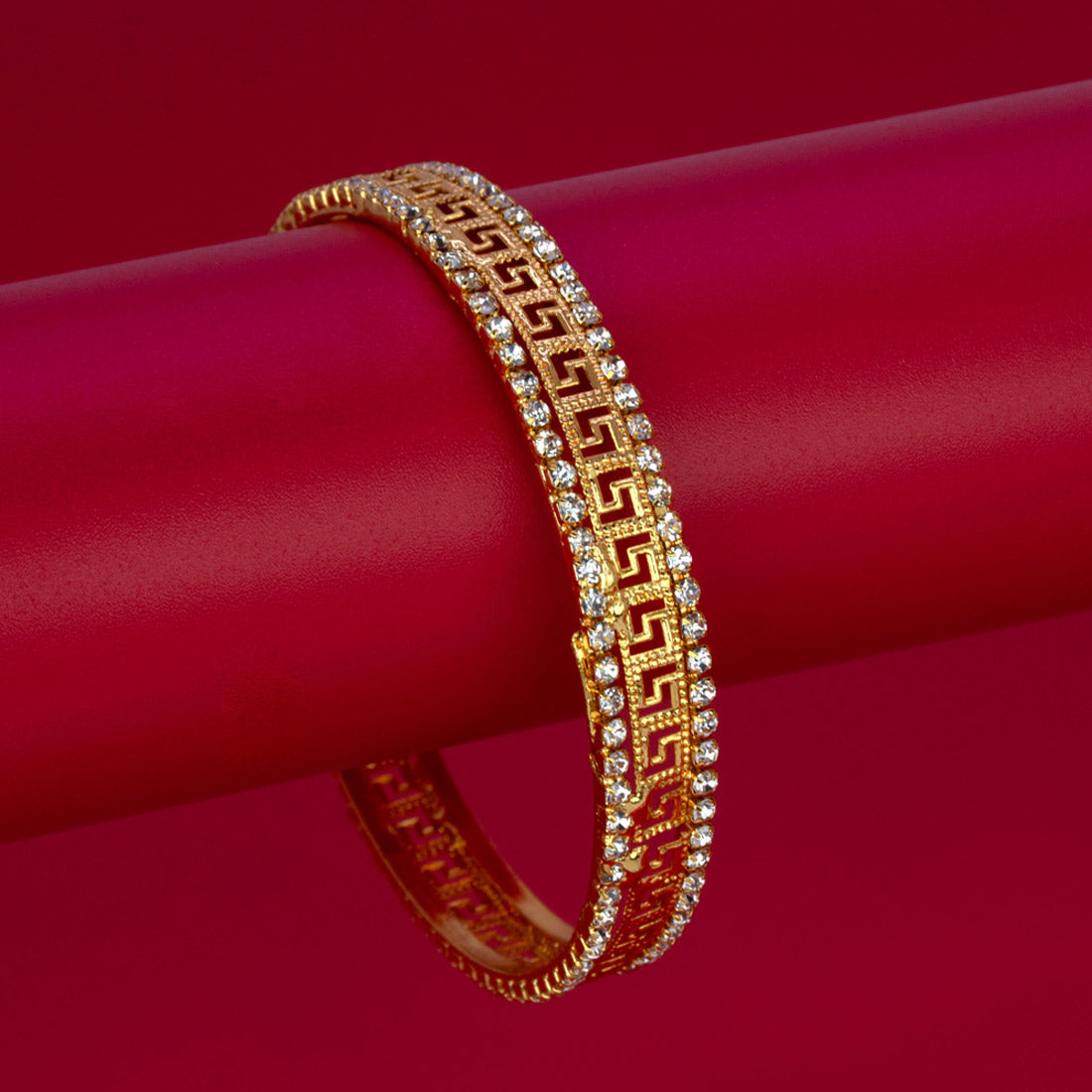 Classic Greek Key Gold Plated American Diamond Bangle