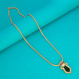 Trendy Gold Plated Small Nagapadam Pendant Necklace showcasing green enamel and synthetic ruby stones.