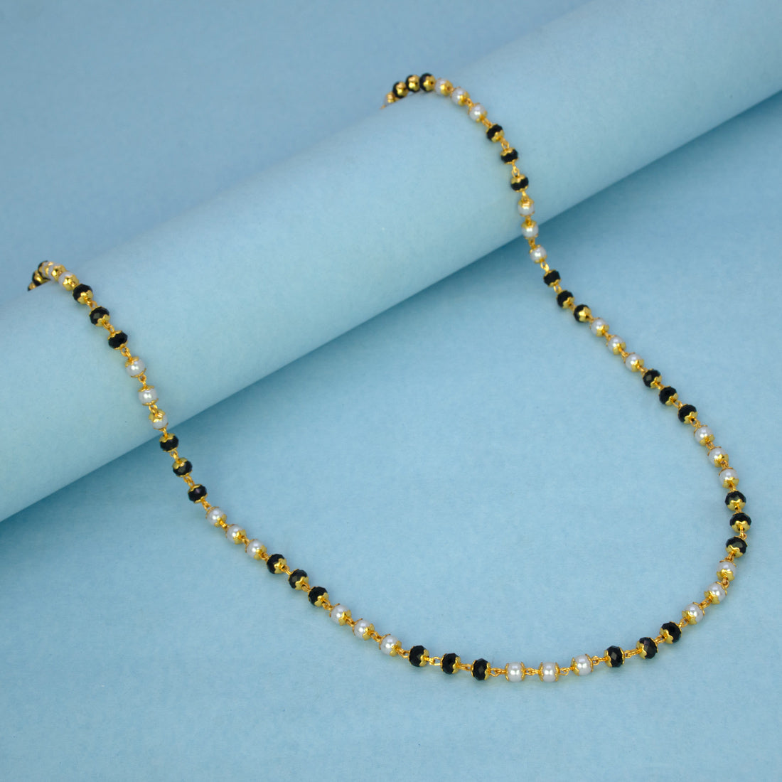 Classy Gold Plated Black Crystal Pearl Mala