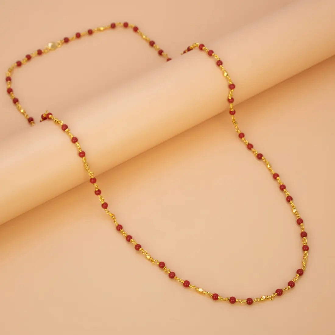 Gold Plated Coral Red Beads Chain