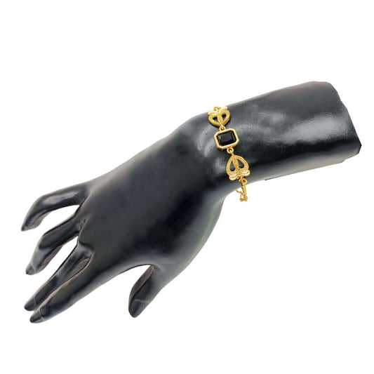 Cute Gold Plated Square Black Stone Ladies Bracelet