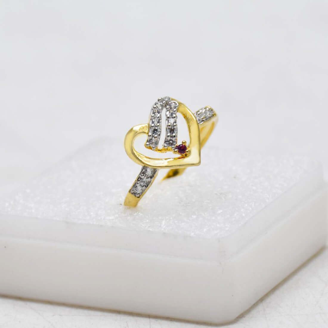 Dashing Gold Plated AD Stone Heart Love Finger Ring