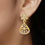 Dazzling Gold Plated Floral Purple CZ Stone Drop Earrings