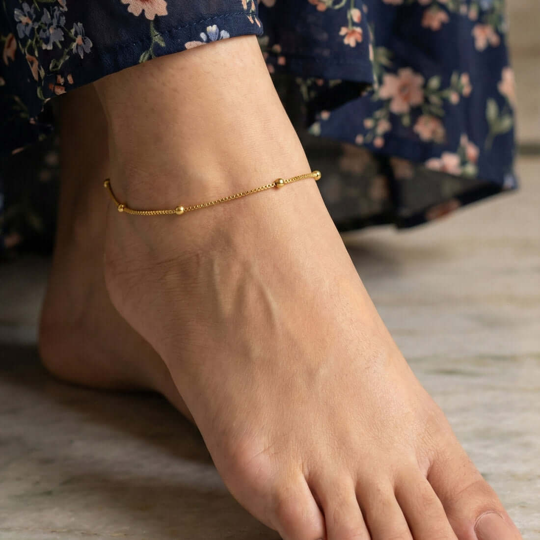 Delicate Gold Plated Box Chain Beaded Anklets