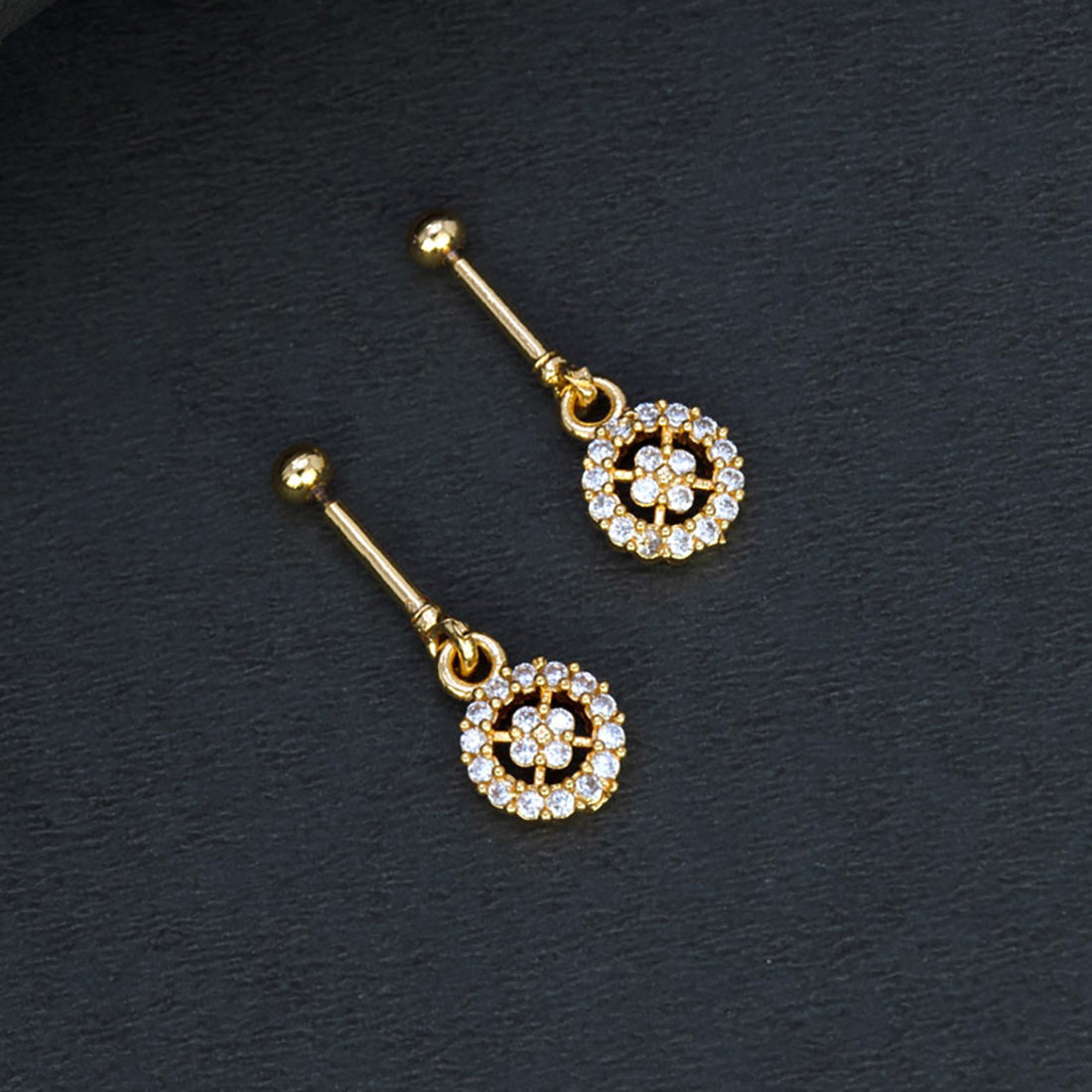 Delicate Floral CZ Gold Plated Bugadi Earrings