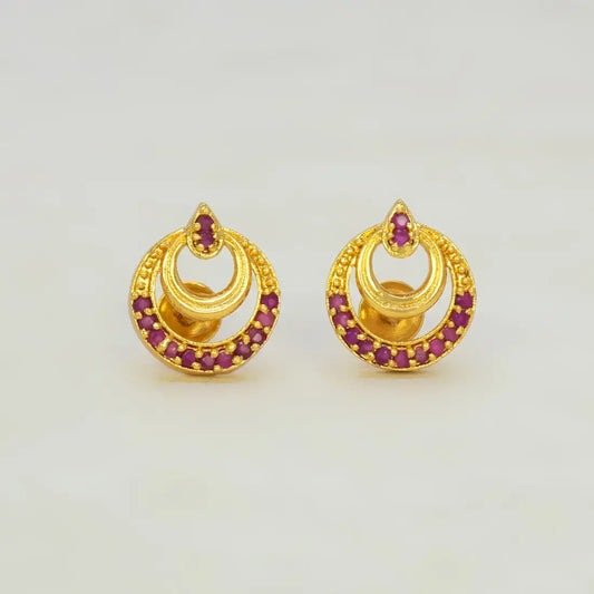 Crescent Gold Plated Stone Stud Earrings