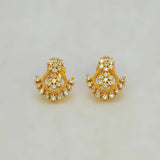 Dual Floral Design Gold Plated CZ Stone Stud Earrings
