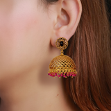 Premium Matte Dome Crystal Drop Jhumka Earrings