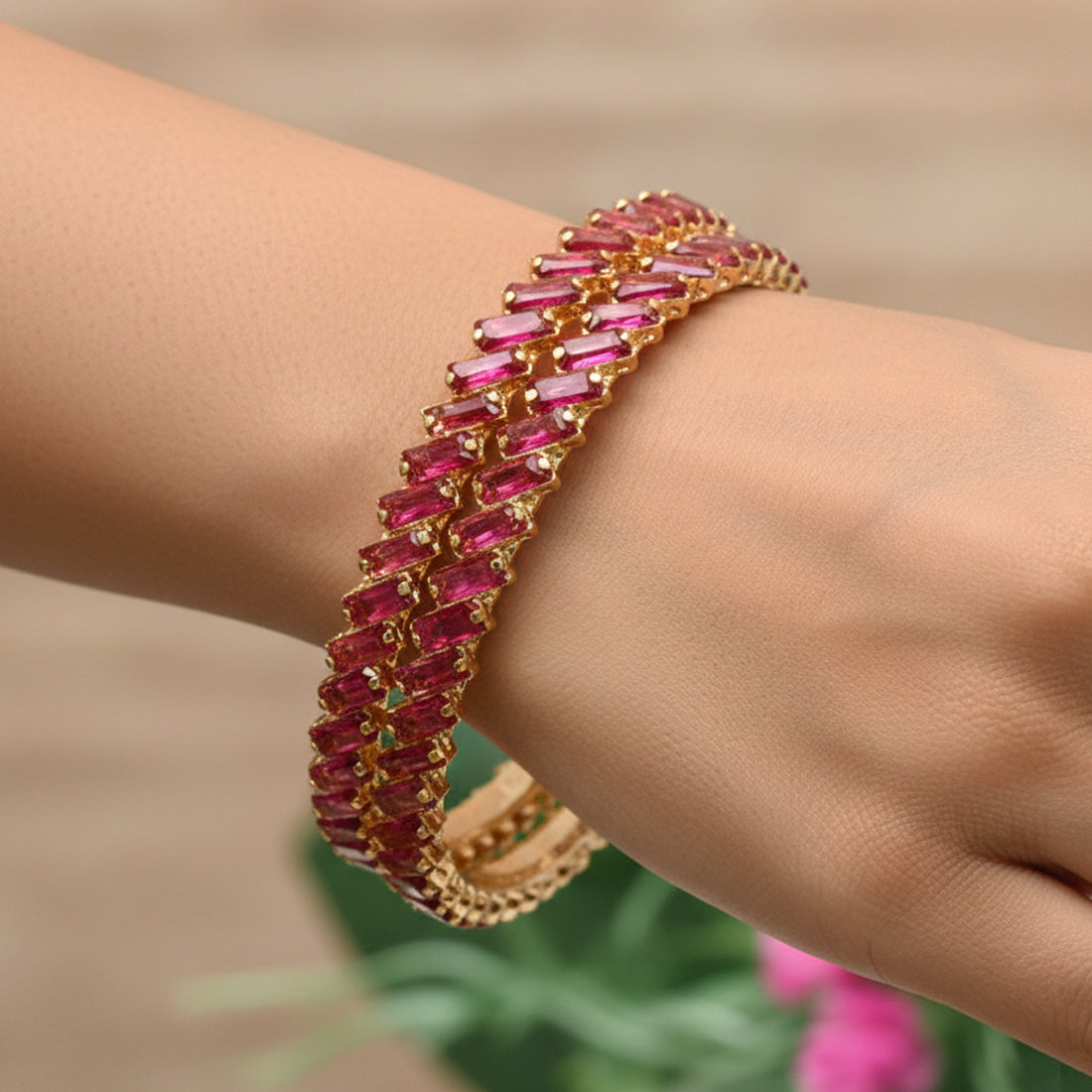 Enchanting-Rose-Gold-Plated-Zircon-Bangles_deep-pink