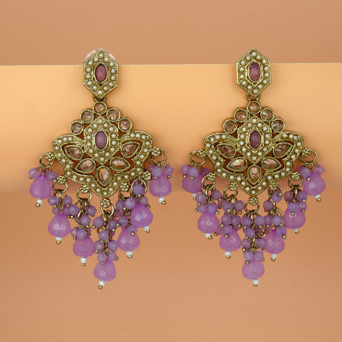 Fashion-Beaded-Dark-Lavender-Drop-Earrings