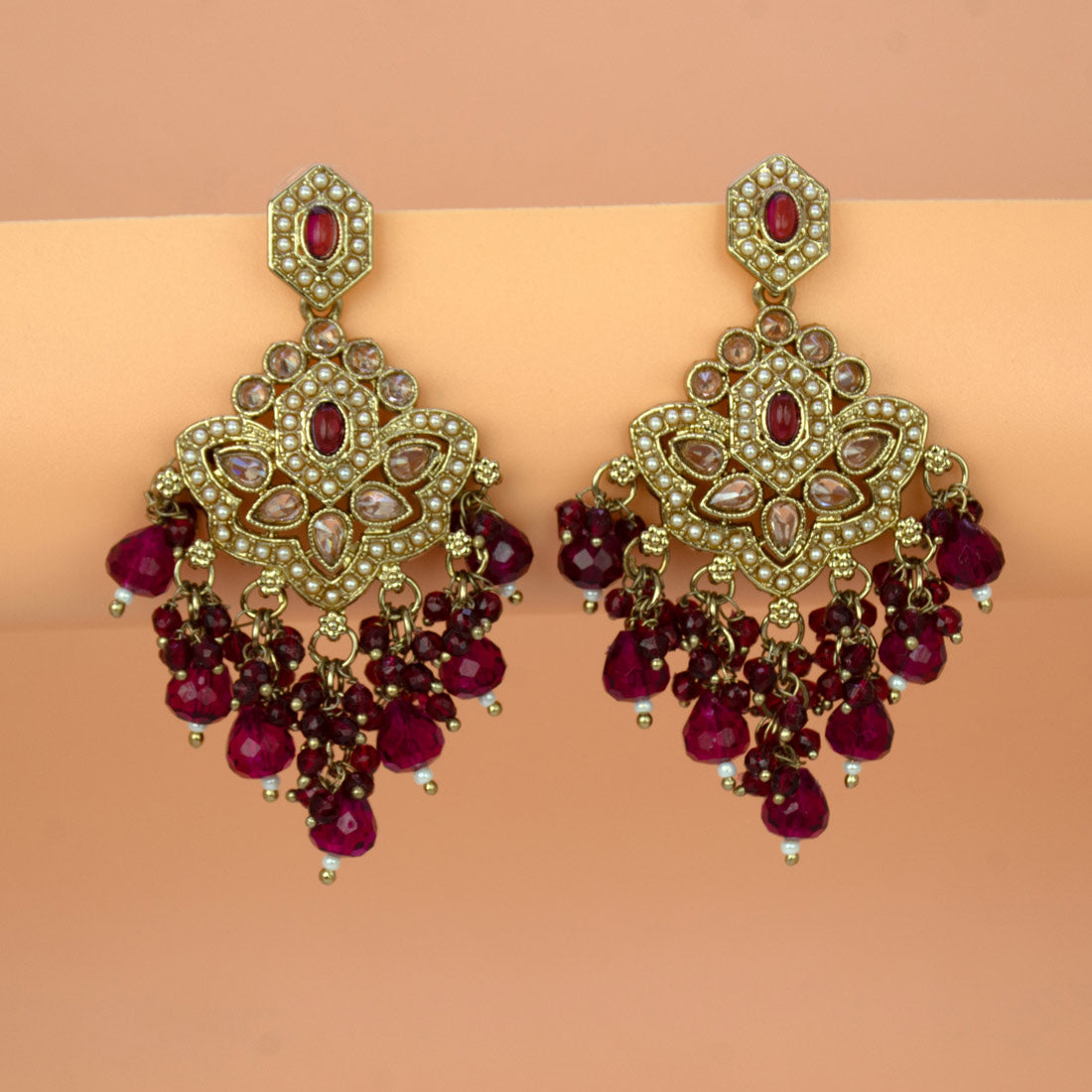 Fashion-Beaded-Dark-Red-Drop-Earrings