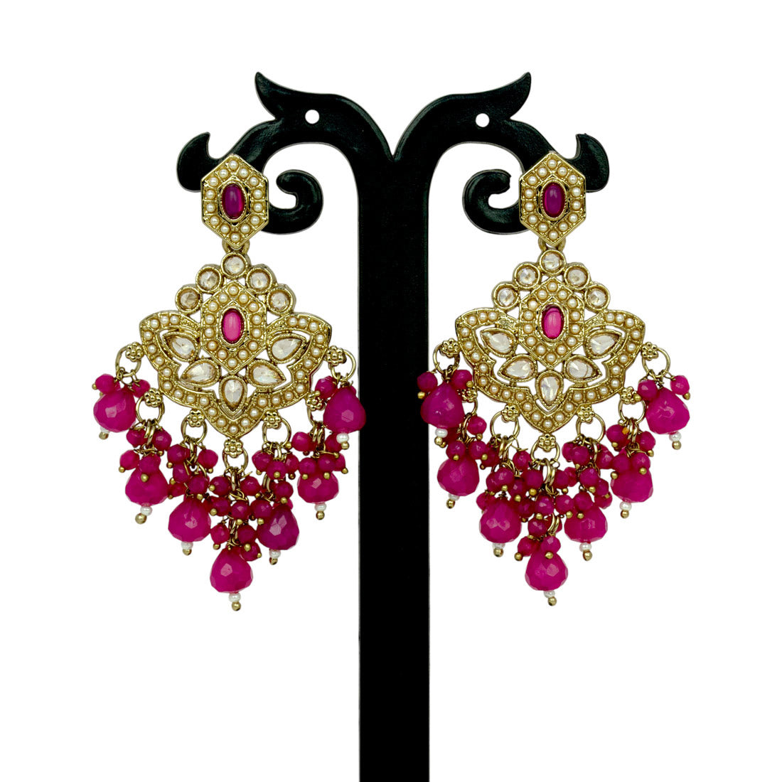 Fashion-Drop-Deep-Pink-Beaded-Earrings