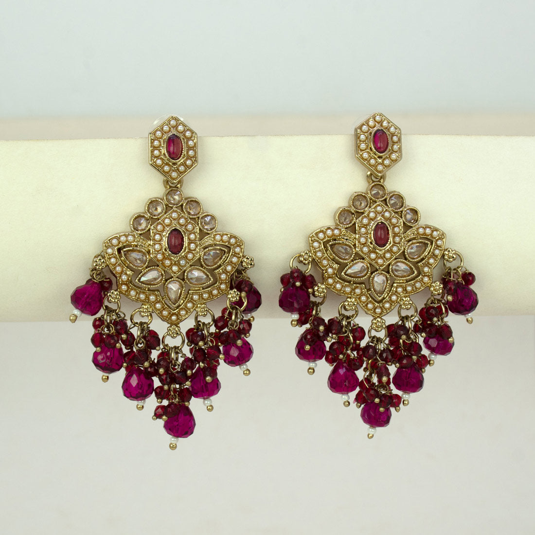 Fashion-Drop-Deep-Pink-Beaded-Earrings