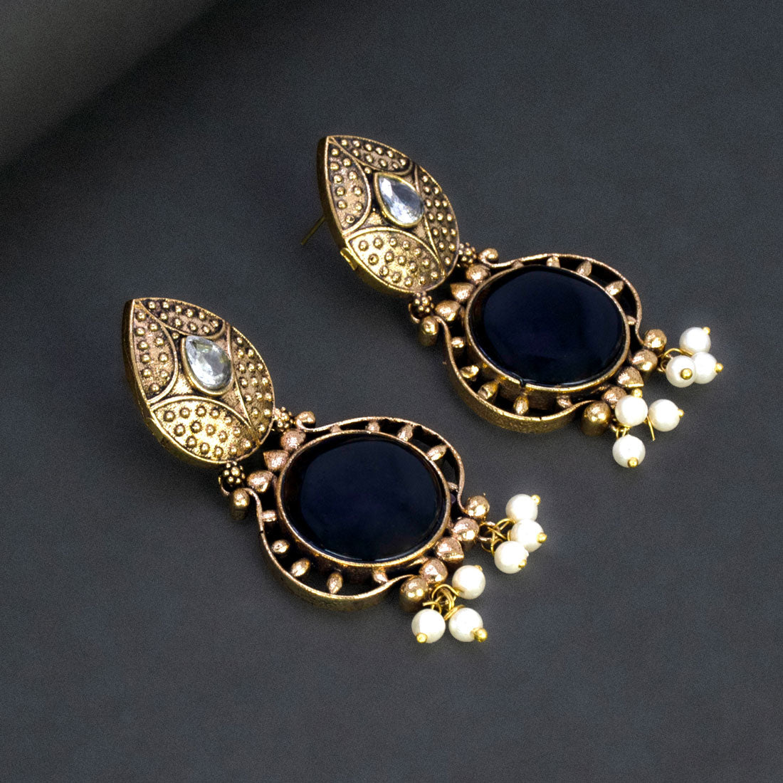 Fashion Golden Oxidized Monalisa Stone Earrings