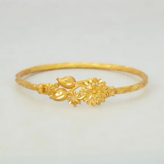 Gold Plated Floral Bouquet Bangle featuring intricate flower design in radiant yellow gold.